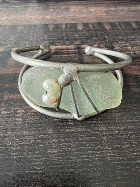 Sea Glass & Opal Accent Silver-Tone Cuff Bracelet